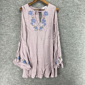 Bongo Dress Women S Small Gray Floral Embroidered Cold Shoulder Shift Short
